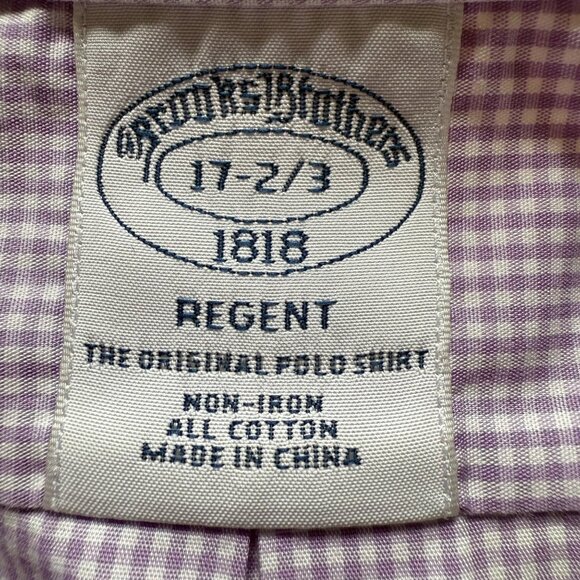 Brooks Brothers Size 17 2/3 Purple Gingham Regent Non-Iron Cotton Dress Shirt - Picture 2 of 12